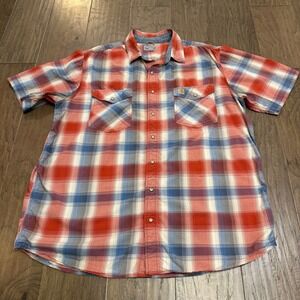 Carhartt Men's Plaid Short‎ Sleeve Button Up Shirt XL Tall Red Blue White